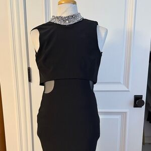 Aqua Black Dress with Pearl Collar